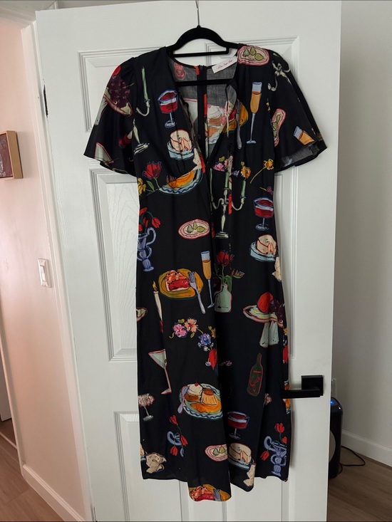 Lisa Says Gah Dresses & Skirts - Lisa Says Gah Black Midi Dress with Colorful Food & Drink Print